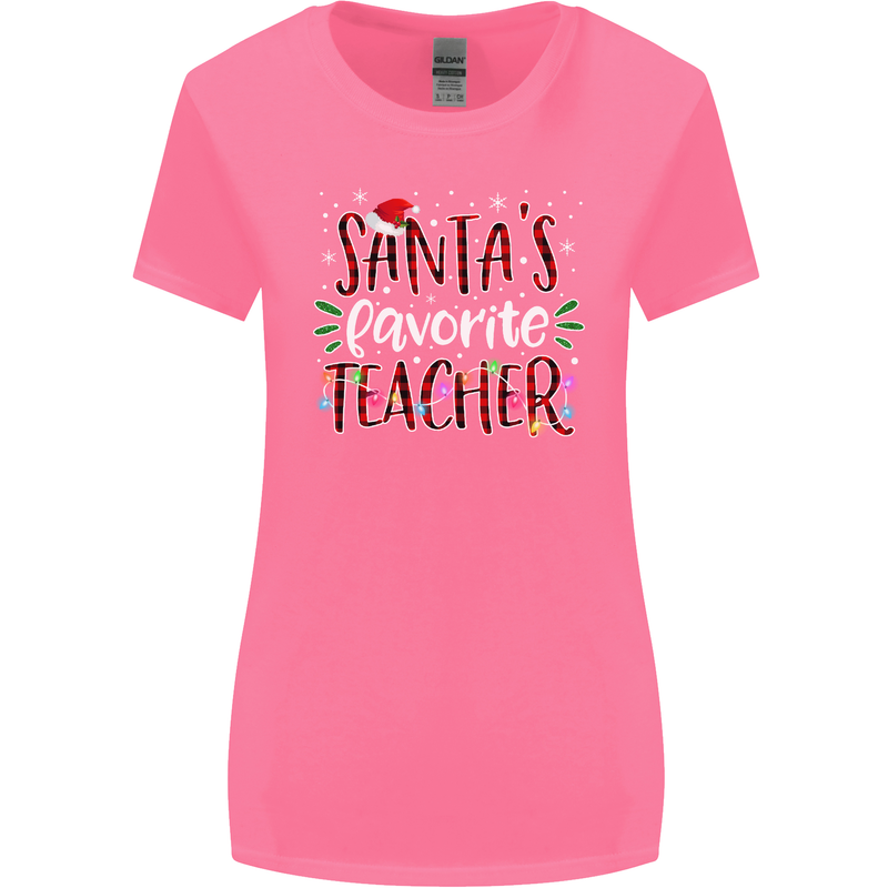 Santa's Favourite Teacher Funny Christmas Womens Wider Cut T-Shirt Azalea