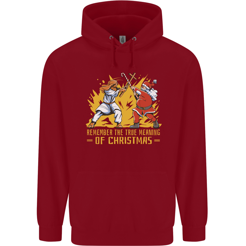 Santa vs Jesus Funny Christmas Xmas Childrens Kids Hoodie Red