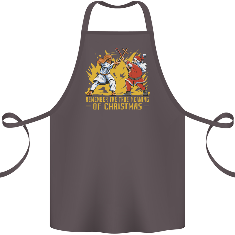 Santa vs Jesus Funny Christmas Xmas Cotton Apron 100% Organic Dark Grey