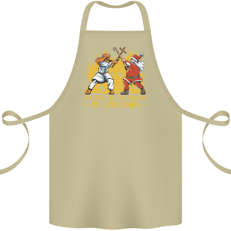 Santa vs Jesus Funny Christmas Xmas Cotton Apron 100% Organic Khaki