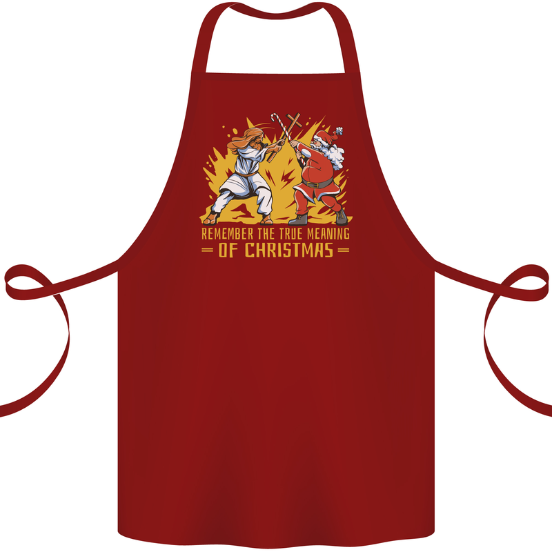 Santa vs Jesus Funny Christmas Xmas Cotton Apron 100% Organic Maroon