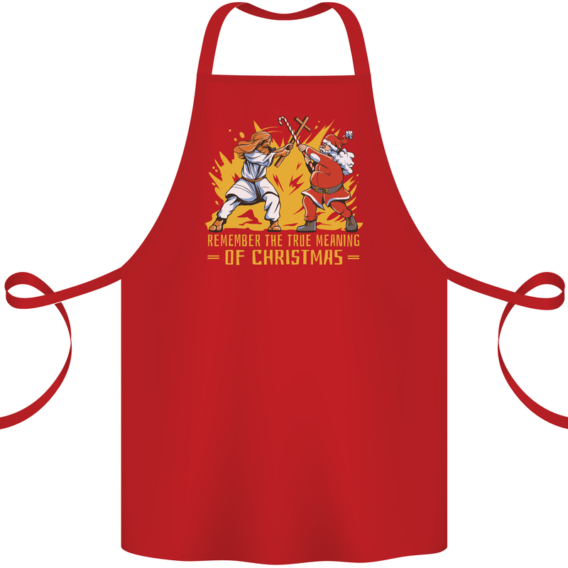 Santa vs Jesus Funny Christmas Xmas Cotton Apron 100% Organic Red
