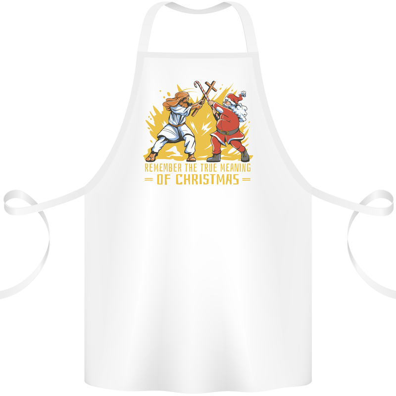 Santa vs Jesus Funny Christmas Xmas Cotton Apron 100% Organic White
