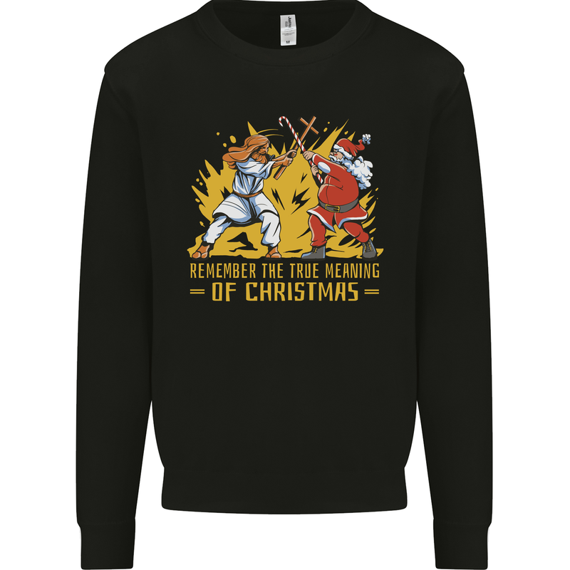 Santa vs Jesus Funny Christmas Xmas Kids Sweatshirt Jumper Black