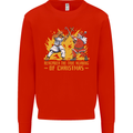 Santa vs Jesus Funny Christmas Xmas Kids Sweatshirt Jumper Bright Red