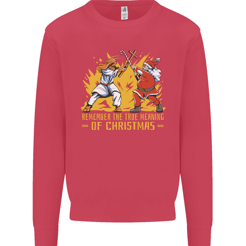 Santa vs Jesus Funny Christmas Xmas Kids Sweatshirt Jumper Heliconia