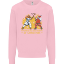 Santa vs Jesus Funny Christmas Xmas Kids Sweatshirt Jumper Light Pink