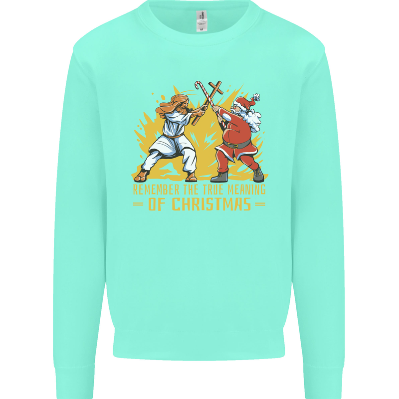 Santa vs Jesus Funny Christmas Xmas Kids Sweatshirt Jumper Peppermint