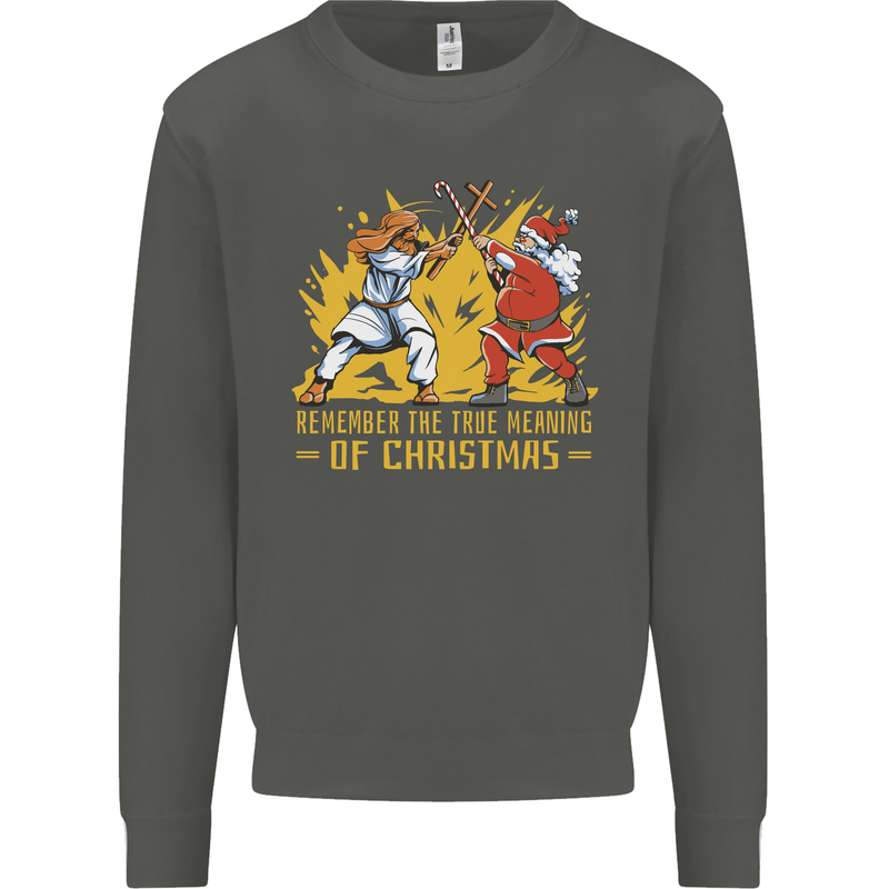 Santa vs Jesus Funny Christmas Xmas Kids Sweatshirt Jumper Storm Grey