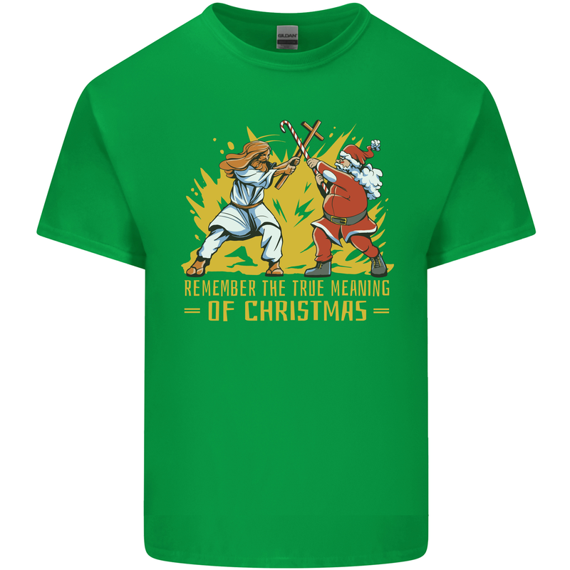 Santa vs Jesus Funny Christmas Xmas Kids T-Shirt Childrens Irish Green