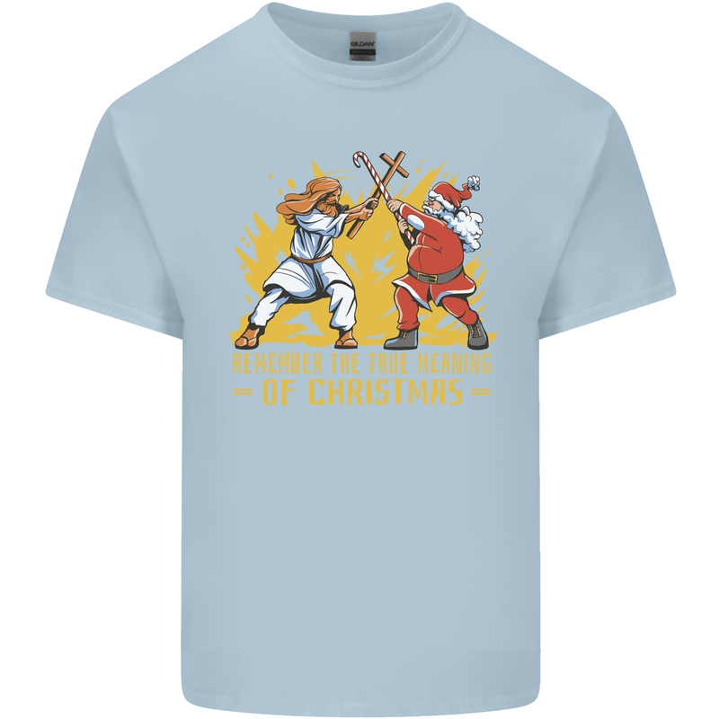 Santa vs Jesus Funny Christmas Xmas Kids T-Shirt Childrens Light Blue