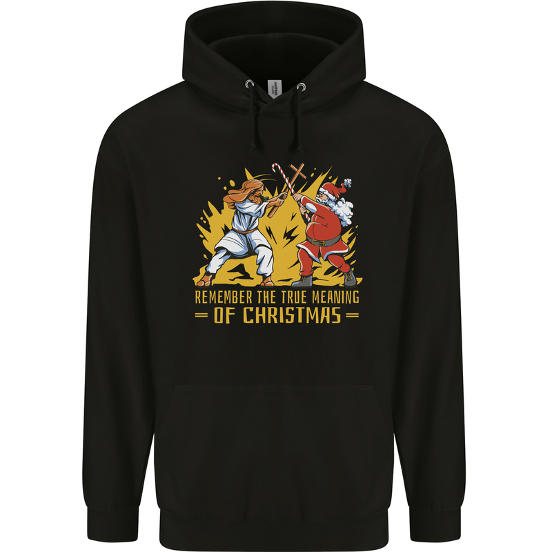 Santa vs Jesus Funny Christmas Xmas Mens 80% Cotton Hoodie Black