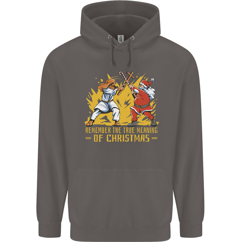 Santa vs Jesus Funny Christmas Xmas Mens 80% Cotton Hoodie Charcoal