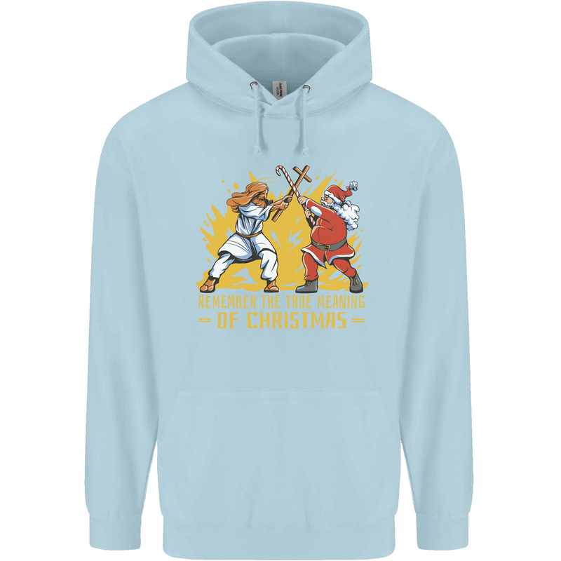 Santa vs Jesus Funny Christmas Xmas Mens 80% Cotton Hoodie Light Blue