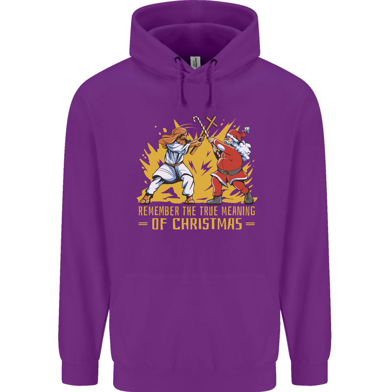Santa vs Jesus Funny Christmas Xmas Mens 80% Cotton Hoodie Purple