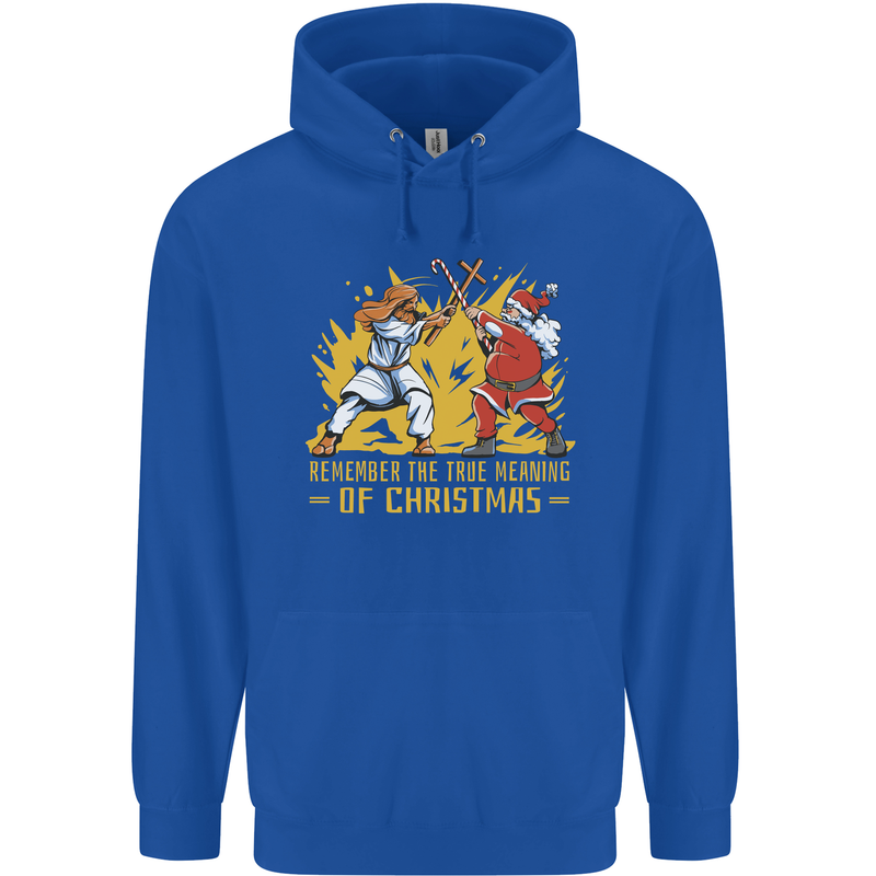 Santa vs Jesus Funny Christmas Xmas Mens 80% Cotton Hoodie Royal Blue