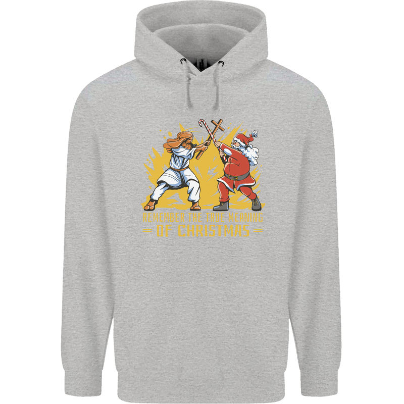 Santa vs Jesus Funny Christmas Xmas Mens 80% Cotton Hoodie Sports Grey
