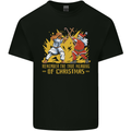 Santa vs Jesus Funny Christmas Xmas Mens Cotton T-Shirt Tee Top Black