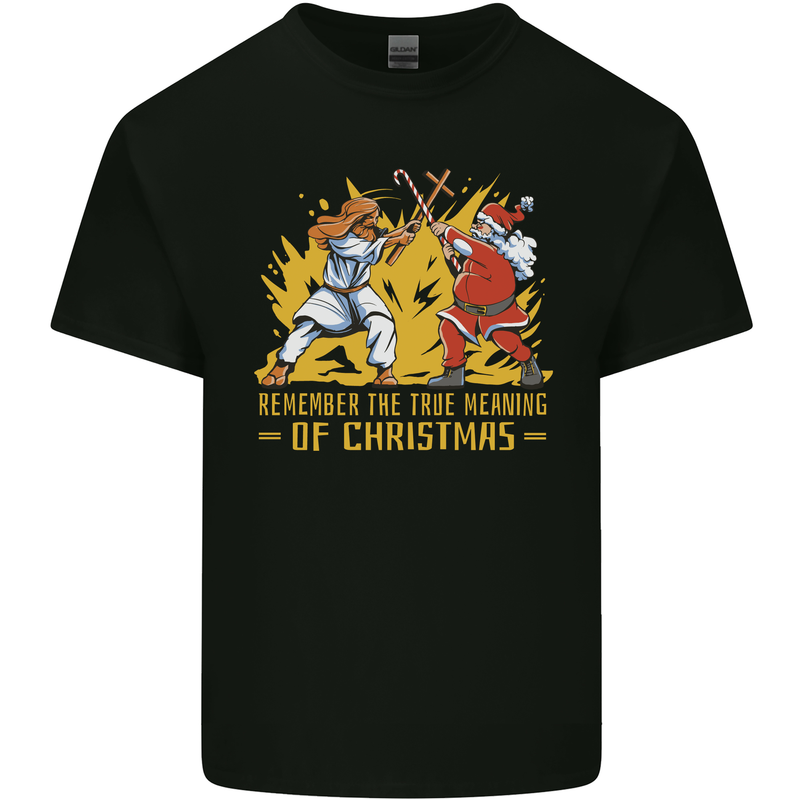 Santa vs Jesus Funny Christmas Xmas Mens Cotton T-Shirt Tee Top Black