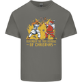 Santa vs Jesus Funny Christmas Xmas Mens Cotton T-Shirt Tee Top Charcoal