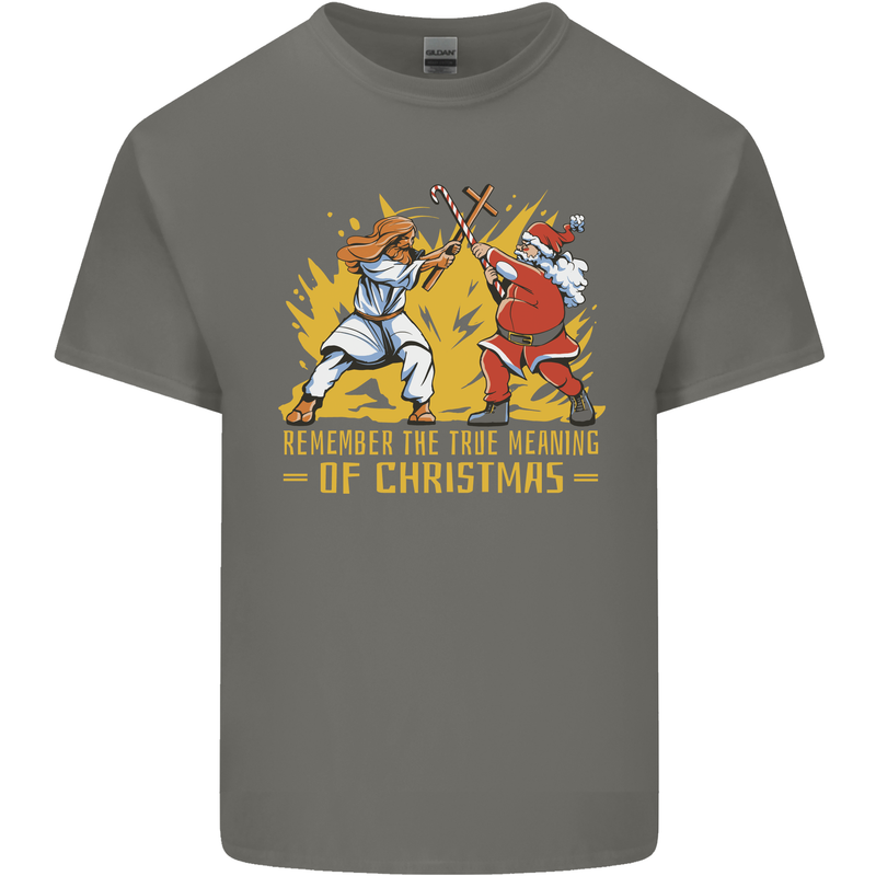 Santa vs Jesus Funny Christmas Xmas Mens Cotton T-Shirt Tee Top Charcoal