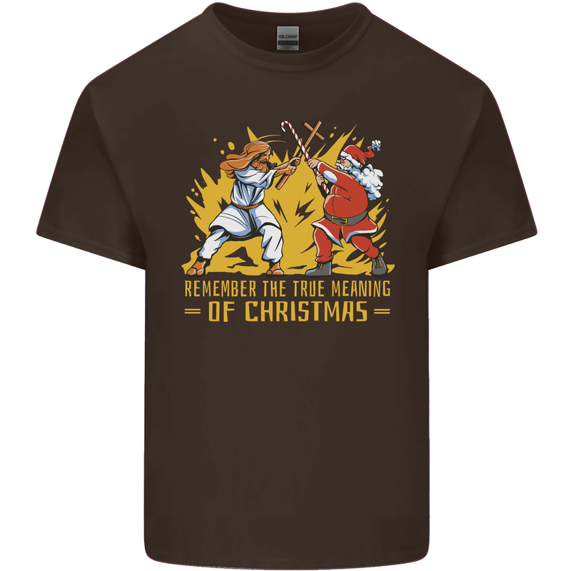 Santa vs Jesus Funny Christmas Xmas Mens Cotton T-Shirt Tee Top Dark Chocolate