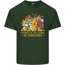Santa vs Jesus Funny Christmas Xmas Mens Cotton T-Shirt Tee Top Forest Green