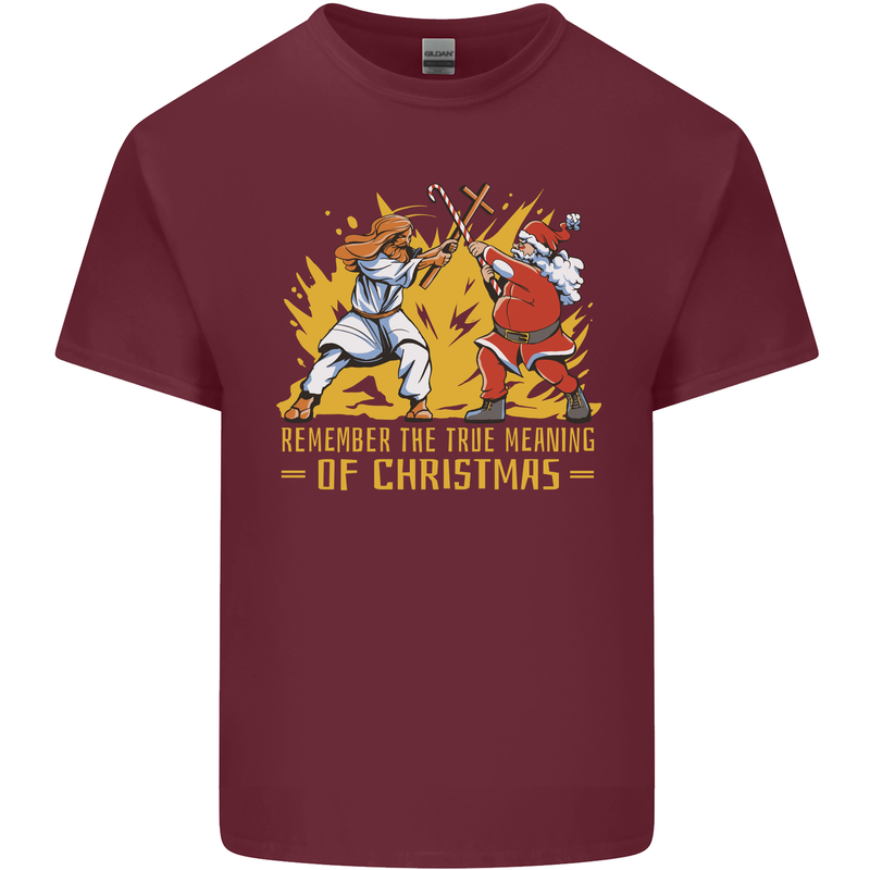 Santa vs Jesus Funny Christmas Xmas Mens Cotton T-Shirt Tee Top Maroon