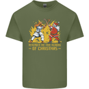 Santa vs Jesus Funny Christmas Xmas Mens Cotton T-Shirt Tee Top Military Green
