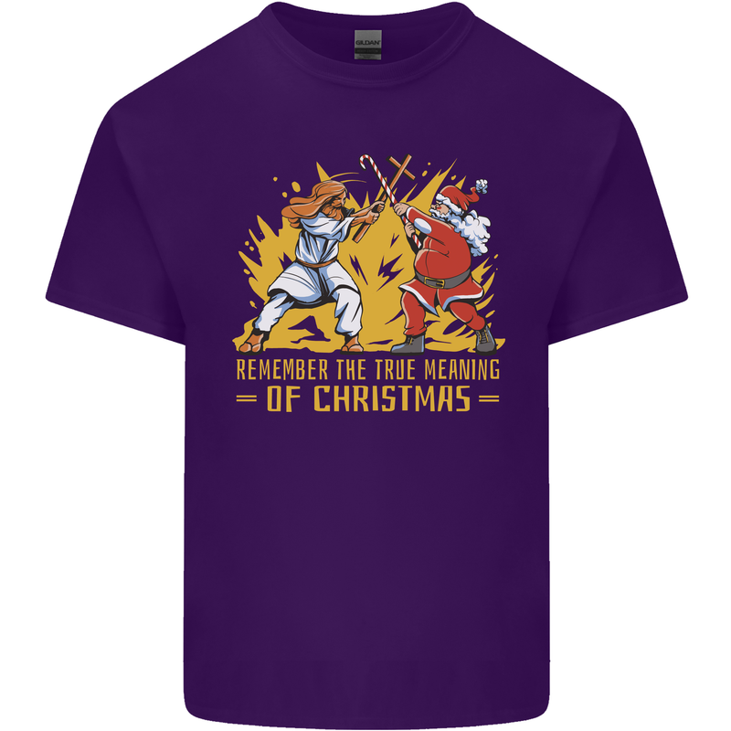 Santa vs Jesus Funny Christmas Xmas Mens Cotton T-Shirt Tee Top Purple
