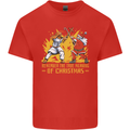 Santa vs Jesus Funny Christmas Xmas Mens Cotton T-Shirt Tee Top Red