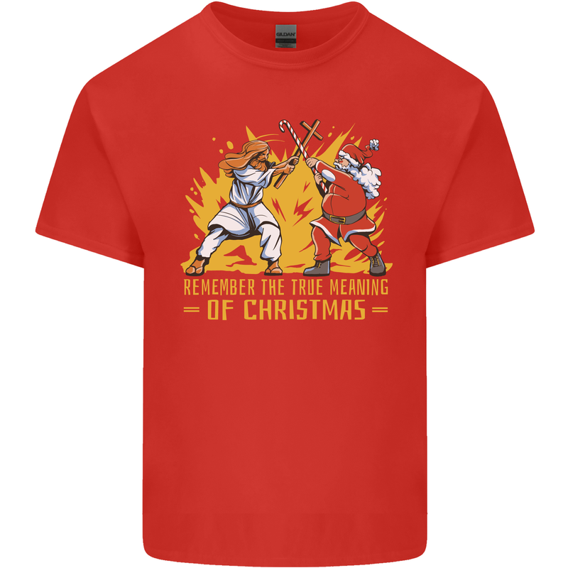 Santa vs Jesus Funny Christmas Xmas Mens Cotton T-Shirt Tee Top Red