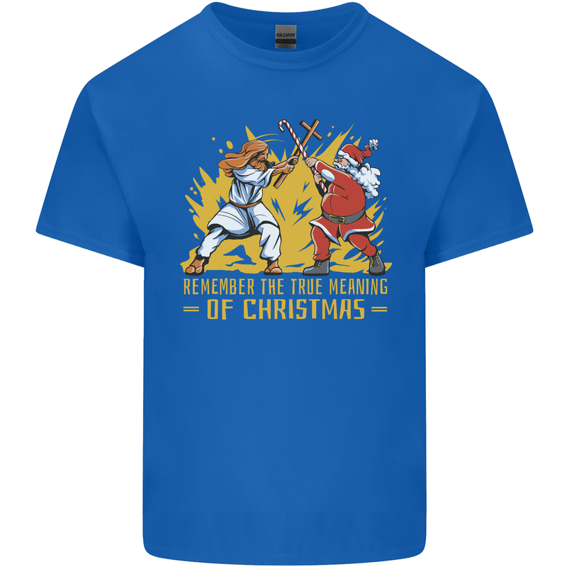 Santa vs Jesus Funny Christmas Xmas Mens Cotton T-Shirt Tee Top Royal Blue