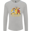 Santa vs Jesus Funny Christmas Xmas Mens Long Sleeve T-Shirt Sports Grey
