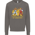 Santa vs Jesus Funny Christmas Xmas Mens Sweatshirt Jumper Charcoal