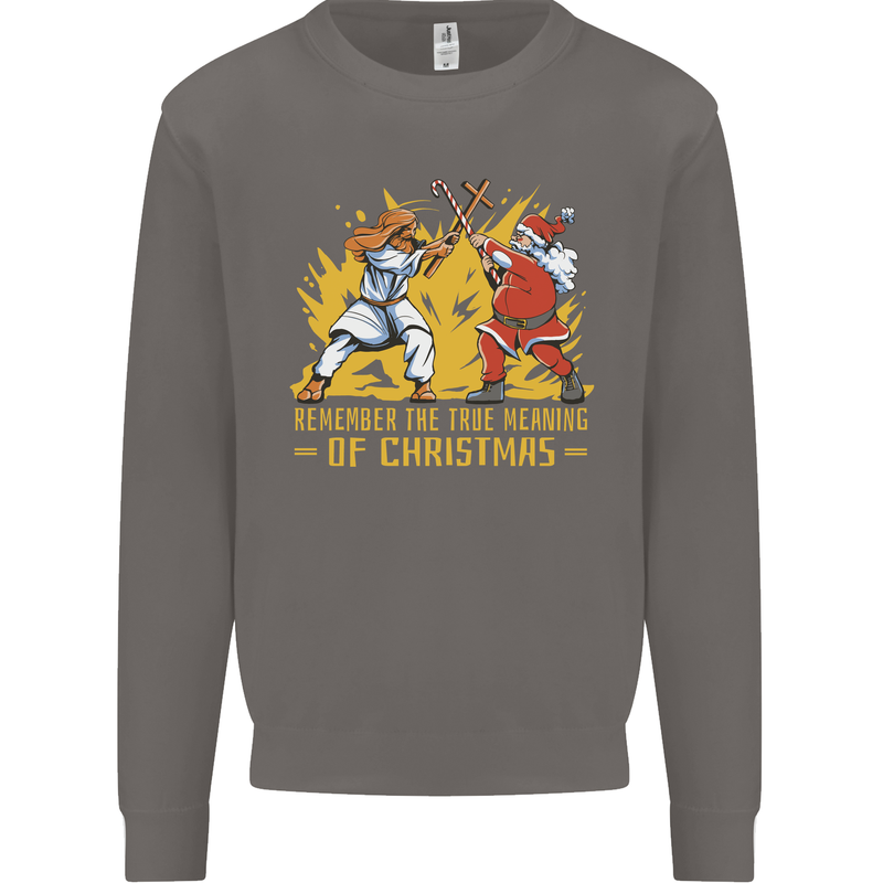 Santa vs Jesus Funny Christmas Xmas Mens Sweatshirt Jumper Charcoal