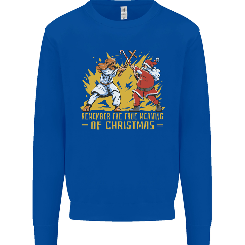 Santa vs Jesus Funny Christmas Xmas Mens Sweatshirt Jumper Royal Blue