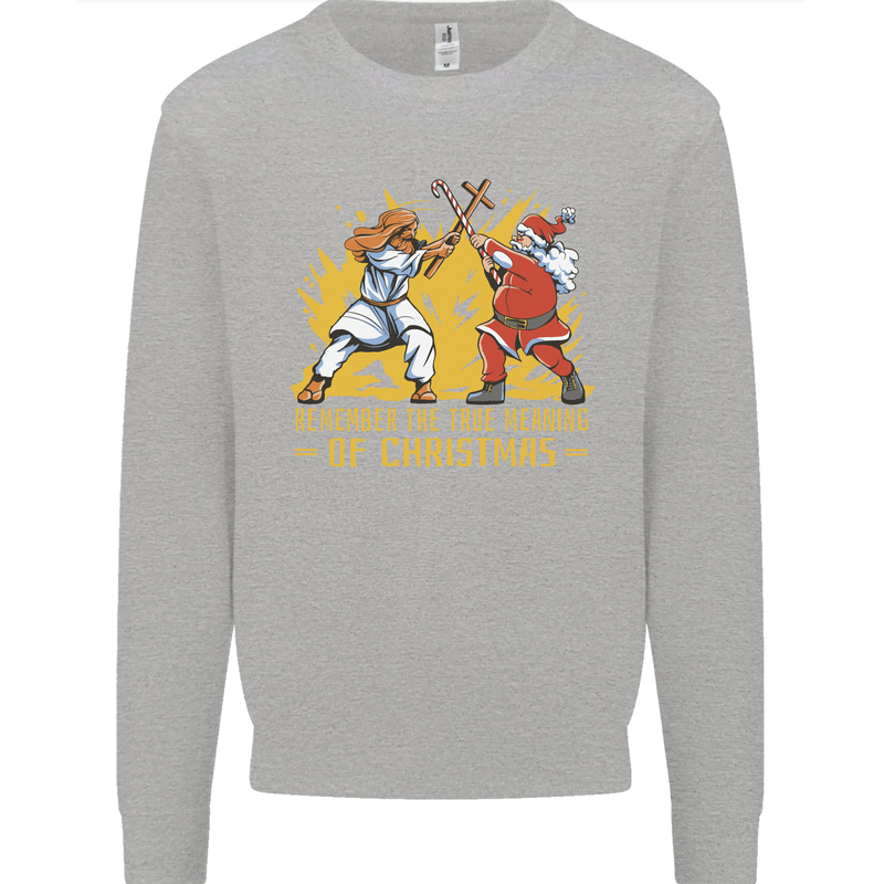 Santa vs Jesus Funny Christmas Xmas Mens Sweatshirt Jumper Sports Grey
