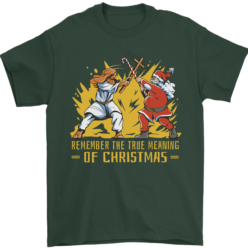 Santa vs Jesus Funny Christmas Xmas Mens T-Shirt 100% Cotton Forest Green