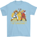 Santa vs Jesus Funny Christmas Xmas Mens T-Shirt 100% Cotton Light Blue