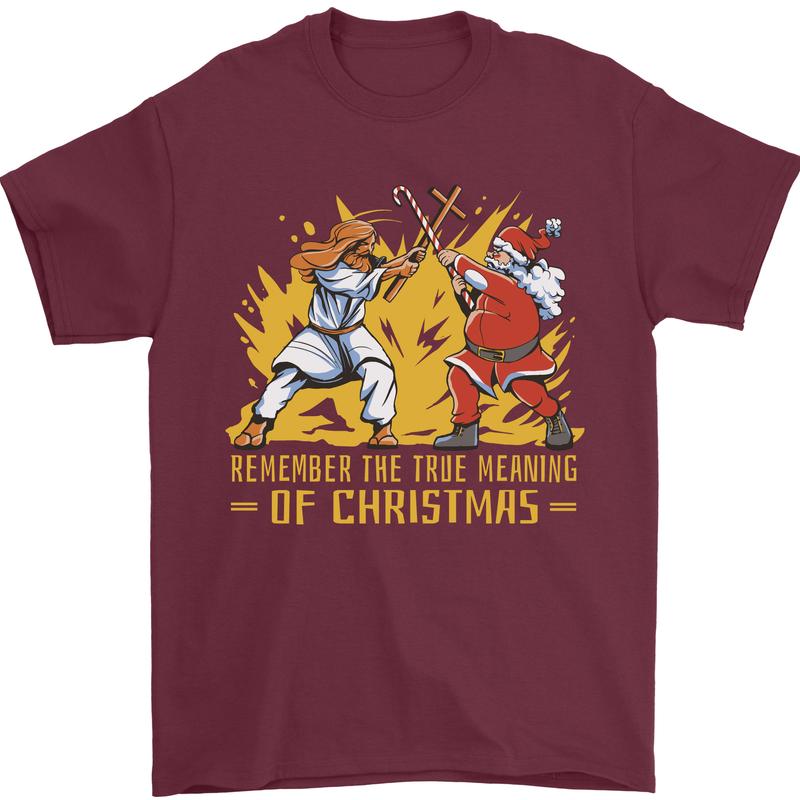 Santa vs Jesus Funny Christmas Xmas Mens T-Shirt 100% Cotton Maroon