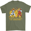 Santa vs Jesus Funny Christmas Xmas Mens T-Shirt 100% Cotton Military Green