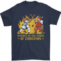 Santa vs Jesus Funny Christmas Xmas Mens T-Shirt 100% Cotton Navy Blue