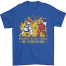 Santa vs Jesus Funny Christmas Xmas Mens T-Shirt 100% Cotton Royal Blue