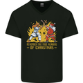 Santa vs Jesus Funny Christmas Xmas Mens V-Neck Cotton T-Shirt Black