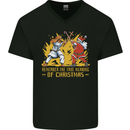 Santa vs Jesus Funny Christmas Xmas Mens V-Neck Cotton T-Shirt Black