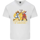 Santa vs Jesus Funny Christmas Xmas Mens V-Neck Cotton T-Shirt White
