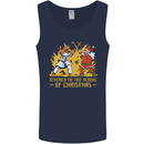 Santa vs Jesus Funny Christmas Xmas Mens Vest Tank Top Navy Blue