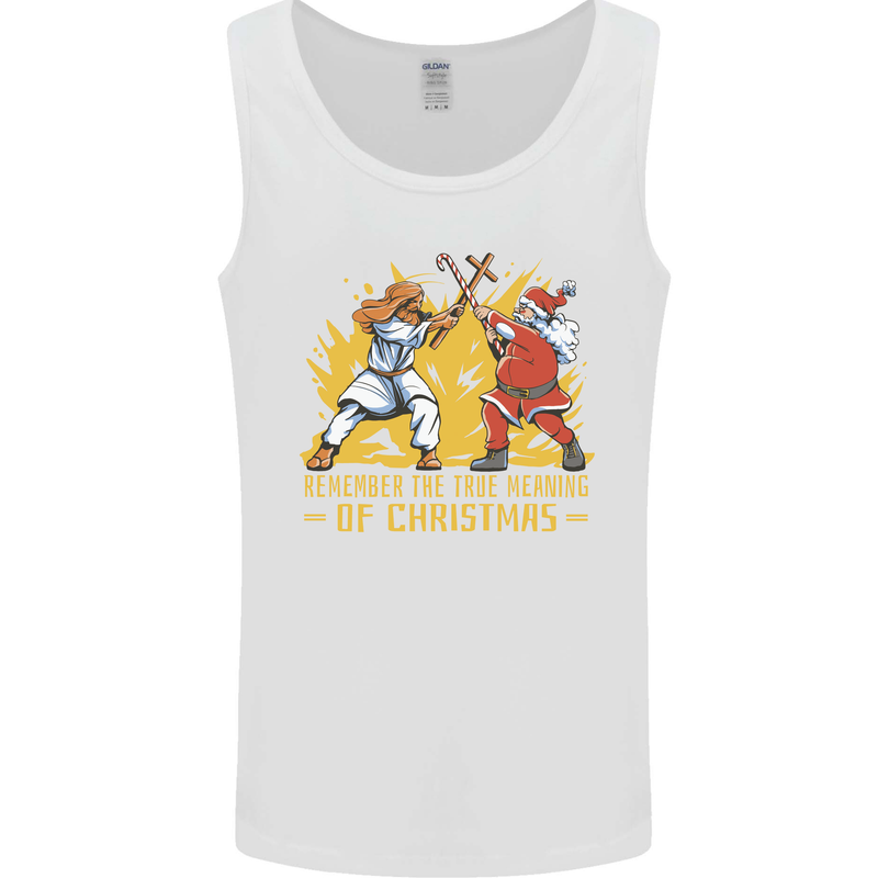 Santa vs Jesus Funny Christmas Xmas Mens Vest Tank Top White