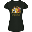 Santa vs Jesus Funny Christmas Xmas Womens Petite Cut T-Shirt Black